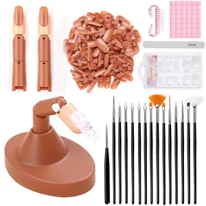 Nail Practice Finger Set with Movable Mechanical Joint, 3Pcs Flexible Nail Training Fingers + 100Pcs Nail Tips + 15Pcs Nail Art Brushes, Complete Manicure Practice Kit with Nail Stand, Nail File, Cleaning Brush & Clay for Beginners
