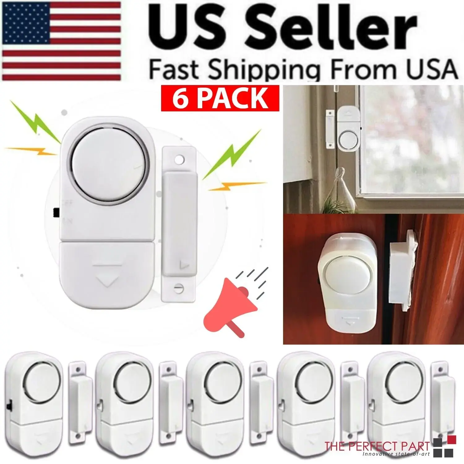 Wireless Door and Window Alarms System - 6 Plastic Magnetic Sensor Alarm Units, Battery-Powered, High-Decibel Alert for Home Security & Safety