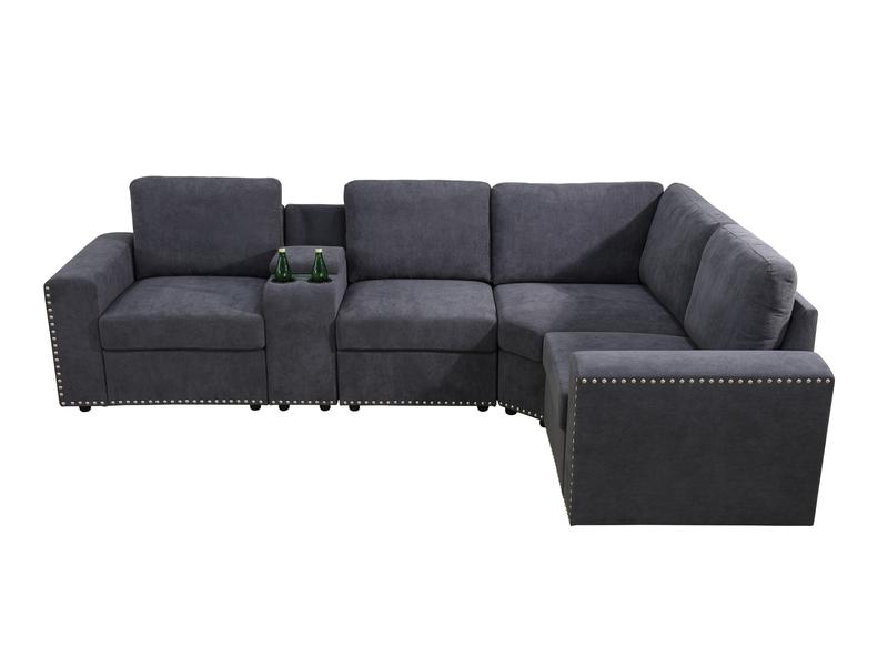 Dark Grey Corduroy 5-Piece Sofa Set - Modular Sectional for Living Room & Small Space
