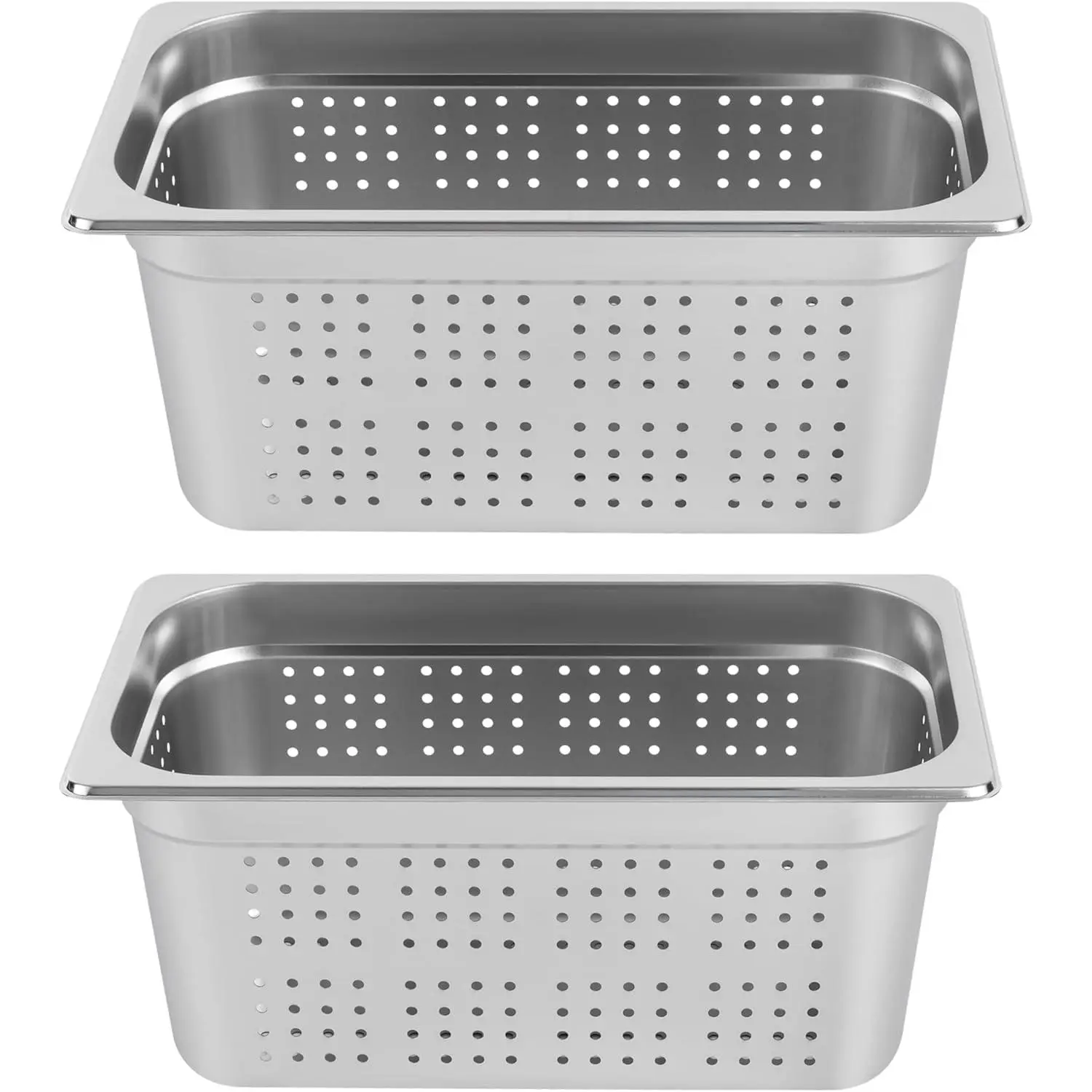 2Pcs 1/3 Size Anti-Jamming Stainless Steel 6-in Deep Perforated Steam Table Pans, Cookware, Dishwasher Safe, Fits All 1/9 Size Units, Catering Kitchen Restaurant Supplies Trays, Fits All 1/9 Size Steam Table Pan