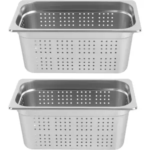 1/3 Size 6" Deep Filtering Pans, 2Pcs Anti-Jam Perforated Stainless Steel Steam Table Pan, Hotel Pan Steam Pan Steam Basket, Catering Kitchen Restaurant Supplies Food Pan Tray