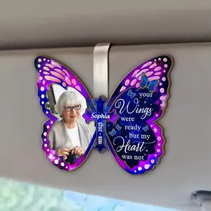 Custom Butterfly Memorial Car Visor Clip – Personalized Photo Sun Visor Keepsake, Remembrance Gift for Loss of Dad or Mom, Sympathy Gift