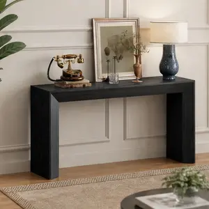 ARCH Mirod Elegant Console Table with Fireplace Design, High-Quality Wood Veneer Top, MDF Black Finish, Sturdy and Durable, Versatile for Hallway, Living Room, Entryway, 59W x 15.3D x 31.8H in, Multiple Color Options, Black/Brown Color Options