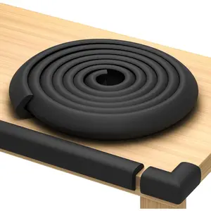 Corners & 15ft Edges with Furniture Corner & Edge Safety Bumpers, Impact-Absorbent Bumper & 4 Foam Corner Protectors, Cushy, Thick, Odorless Table Edge Protectors for Baby, Child Black