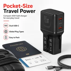 Power Up Anywhere - Universal Travel Adapter 45W USB-C Fast Charger, US/EU/UK/AU Plug Adapter with PD PPS & QC for International Travel