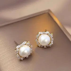 Sunflower Pearl Stud Earrings Dainty Luxury 2026 New Trendy