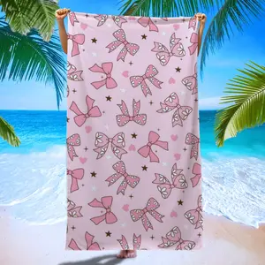 Cute Bow Beach Towel with Heart and Star Print, Ultra-Soft Quick-Dry Towel for Pool Parties and Yoga, Perfect Gift for Family and Friends