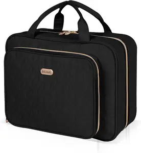 Travel Hanging Toiletry Bag for Women, Water-Resistant Cosmetic Organizer with 4 Compartments & 360° Swivel Hook, TSA-Approved Makeup Bag for Shampoo, Full Sized Container, Toiletries (Black Large)