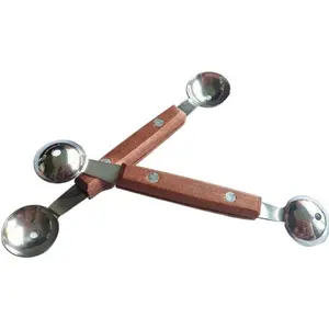 Double-Sided Fruit Melon Baller Spoon with wood handle 2 in 1 Stainless Steel Scoop Cutter 16cm (2 Pack)