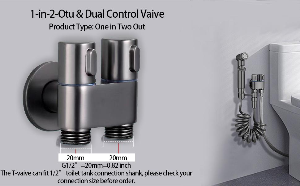 Handheld Dual Nozzle Bidet Sprayer with Double Outlet Valve, Modern Bidet Attachment for Toilet, Bathroom