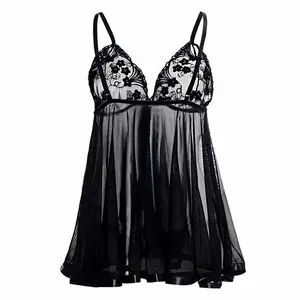 Embroidery Nightgowns Women Lace Sleepwear Nightdress 6XL Big Sheer Dress See Through Lingerie Porno Summer Nightie Femme