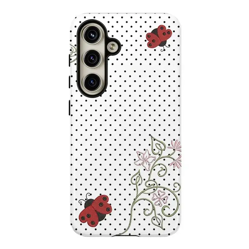 Polka Dot Ladybug Phone Case ,Shockproof Rugged Cover Dual Layer Soft TPU Hard Bumper Shell for Samsung S26 S25 S24 S23 S22 S21 NOTE20 Ultra A71 A56 A36 Plus FE A07 A06 A13 A14 A15 A16 A17 A37 A25 A26 A34 A52 A53 A54 A55 A57 Edge,Cute Y2K Art Style Floral