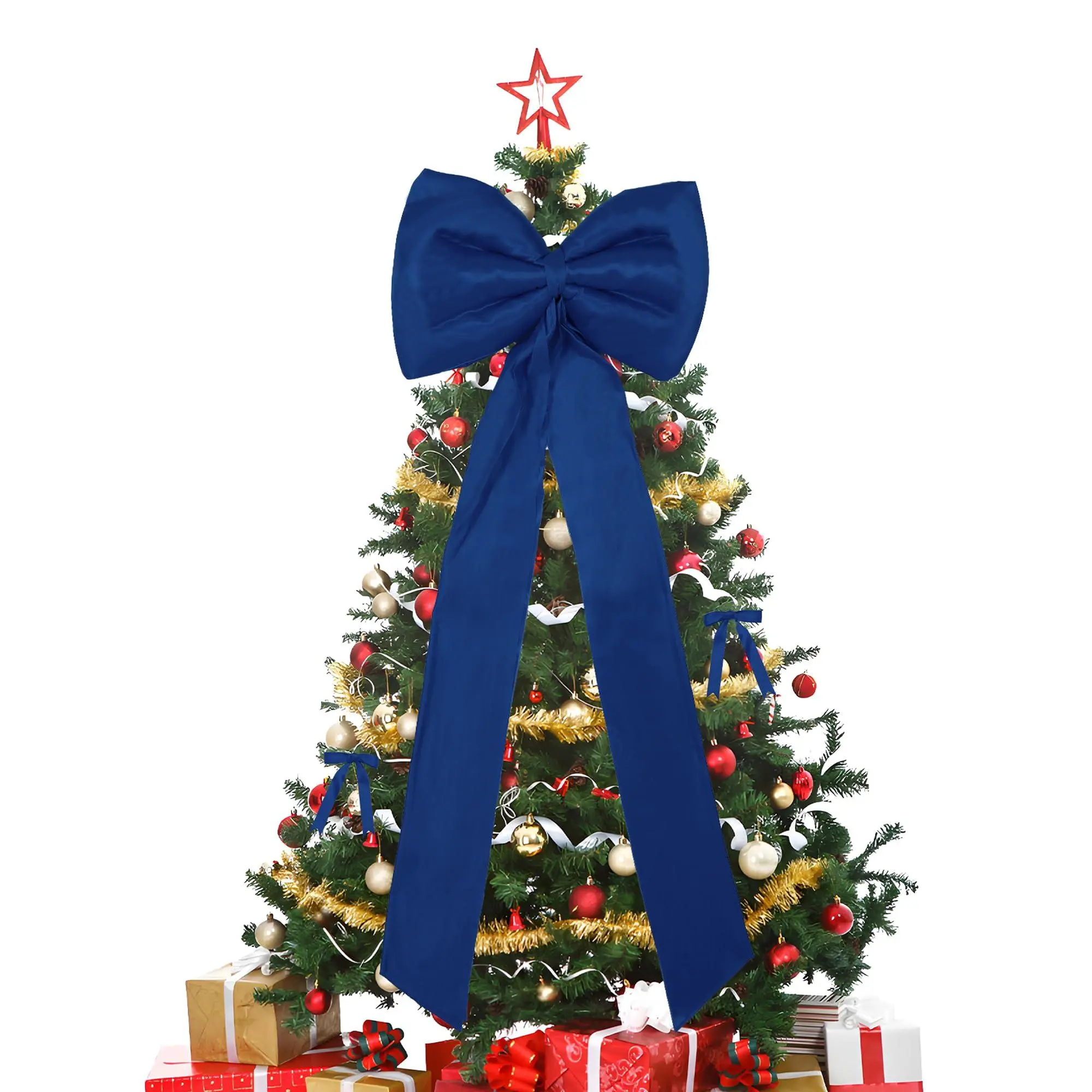 Garvee Christmas Decorations - 18 inch Big Christmas Bows & 24 Short Ribbon Bows for Xmas Tree - Giant Satin Bow for Tree Topper Window Mantle Wall Door Decor,Blue,A