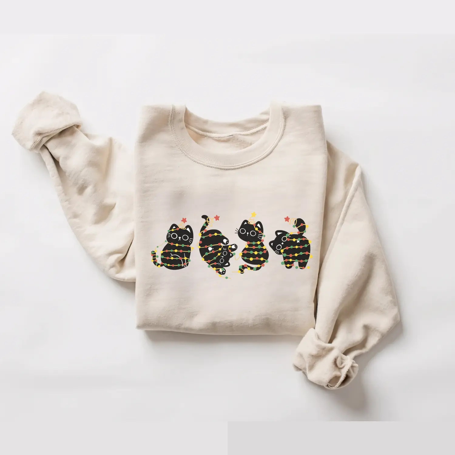 Meowy Christmas Sweatshirt, Funny Cat Christmas Shirt, Grumpy Cat Lover Shirt, Cat Mom Shirt, Black Cat Christmas Light Shirt