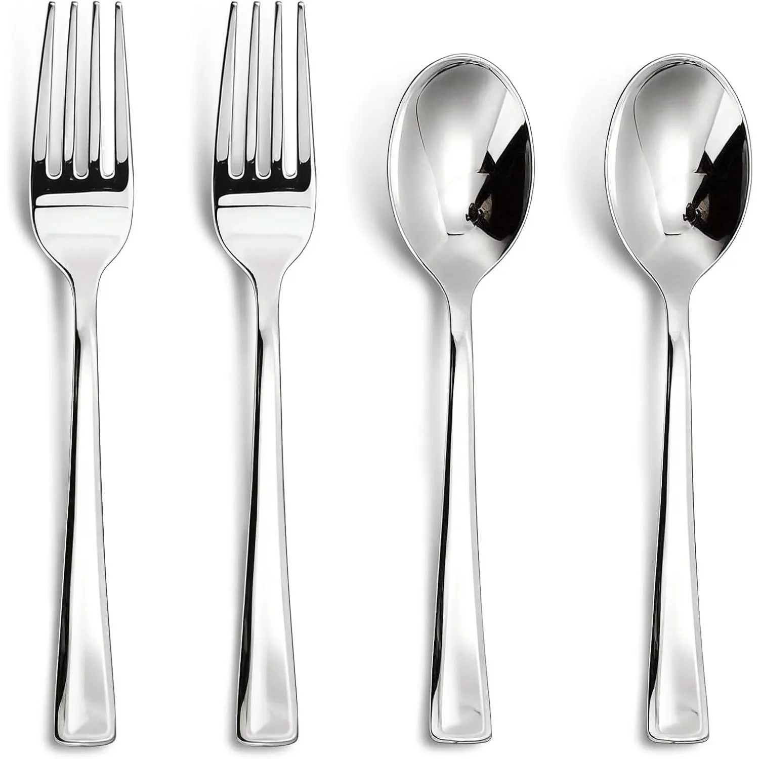 100 count  Plastic Silverware, Heavy Duty Disposable Cutlery Set, Includes 50  Spoons and 50 Forks for Parties, Wedding, Birthday, Dinner