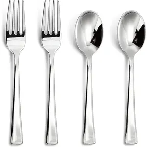 100 count  Plastic Silverware, Heavy Duty Disposable Cutlery Set, Includes 50  Spoons and 50 Forks for Parties, Wedding, Birthday, Dinner