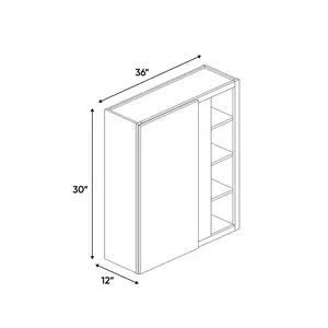 Slim Shaker White - 36x30 Inch Wall Blind Corner Wall Cabinet - 36" Width x 30" Height x 12" Depth
