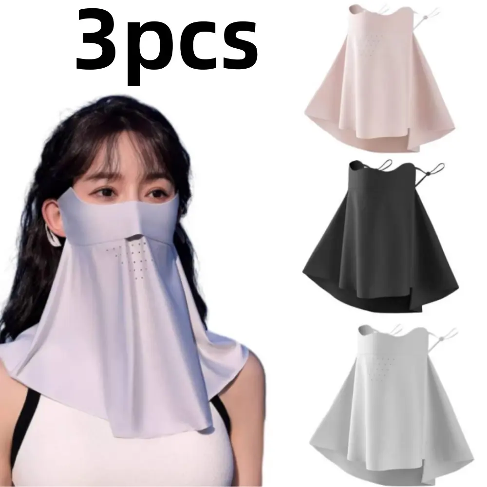 Adults' 3-Pack Polyester Outdoor UV-Protective Sunproof Half Face Mask - Breathable, 30% Faster Cooling, Ergonomic Stitching, 3D Contour, Slimming Neck Gaiter Scarf, Quick Dry, Machine Washable, One Size Fits Most (Golf, Beach Trips)