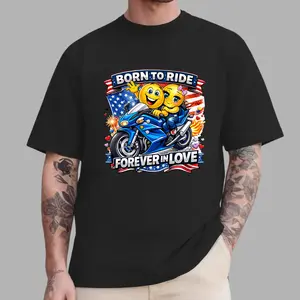 Born To Ride T-Shirt  Forever In Love Couple Biker Tee - USA Patriotic Streetwear