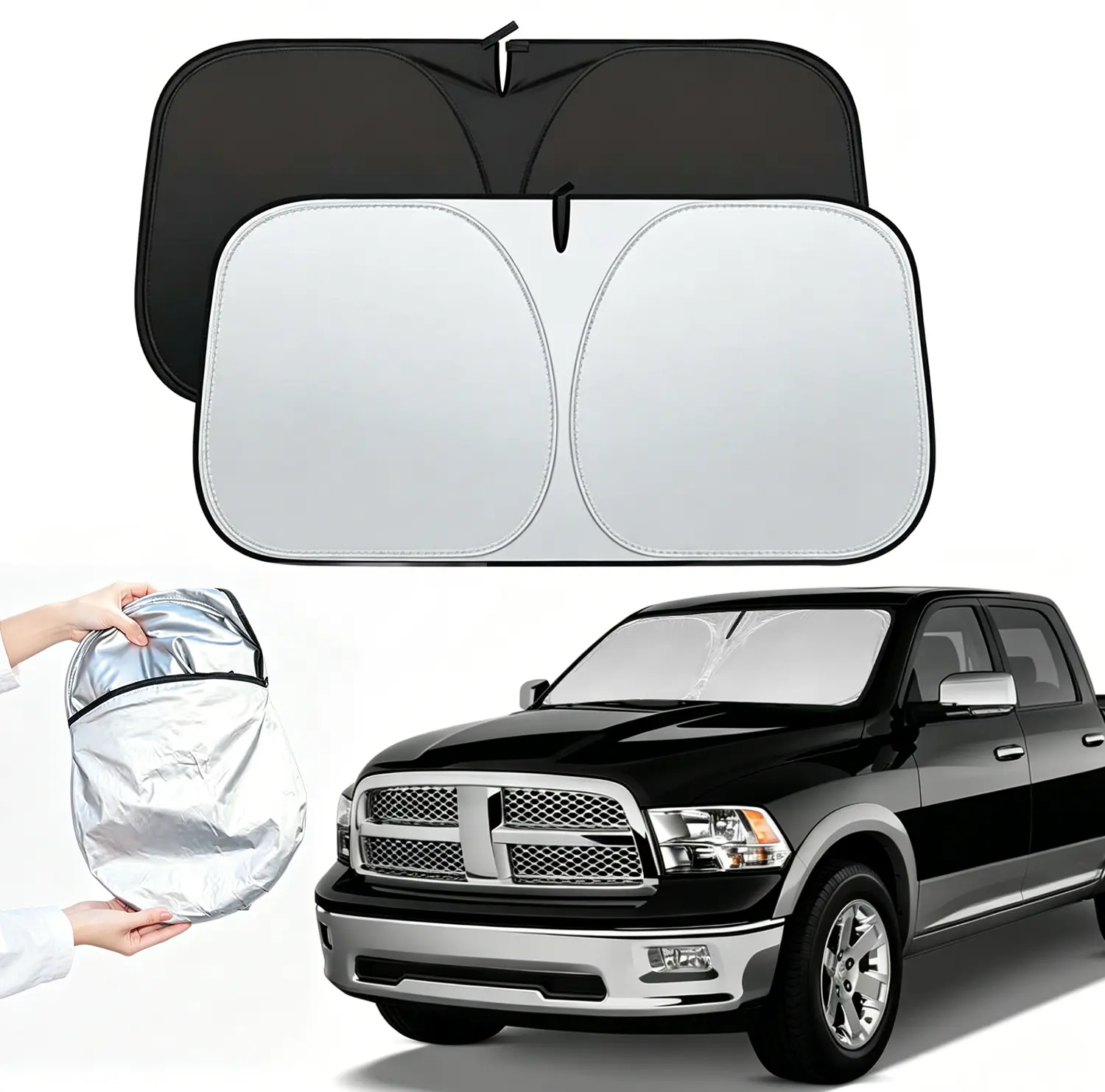 for Dodge RAM 1500 2019-2024 2025 2026 Sun Shade Sunshade Windshield Cover - 4 Layers Front Window Shade for RAM1500 2Dr RegularCab 4Dr QuadCab CrewCab MegaCab Pickup Sun Visor Car Accessories