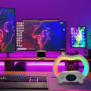 ZiShen LED Night Light with RGB Lighting, 6-in-1 Bluetooth Speaker, Alarm Clock, Wireless Charging for Phones and Smartwatches, Temperature Display – Ideal for Bedroom and Teen Gifts