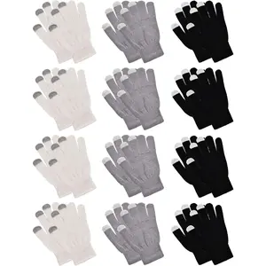 12 Pairs Winter  Screen Gloves for Men Women Stretch Knitted Texting Gloves Warm Windproof Solid Color Mittens