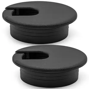 Black Desk Cord Grommets 2 Inch, Plastic Grommet  Hole Cover for Office Equipment,  Desk Wires - 2 count
