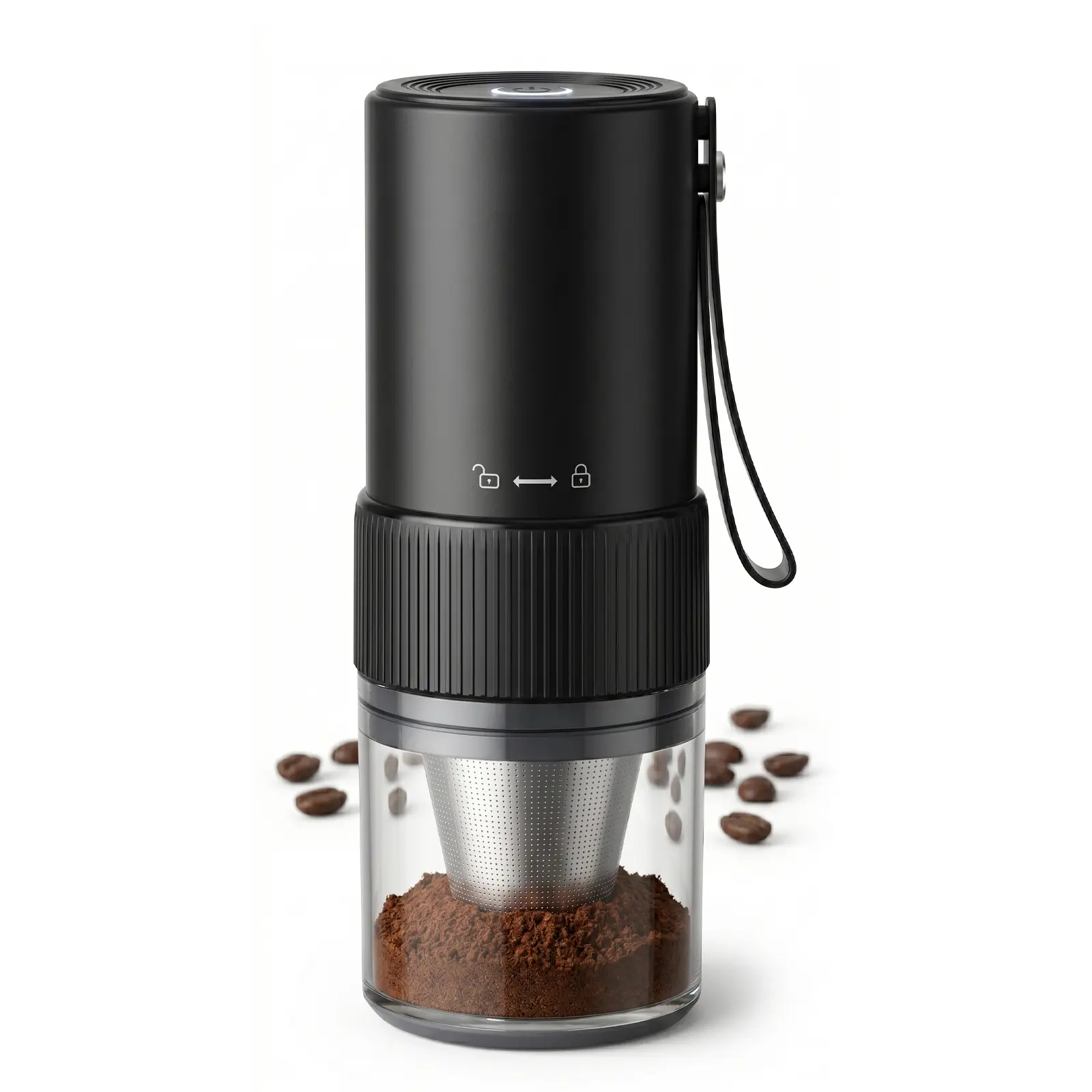 Portable Electric Coffee Grinder, Ceramic Burr, Adjustable Grind, USB Rechargeable, Easy One-Touch Use with Built-in Filter, Great for Home, Office or Travel