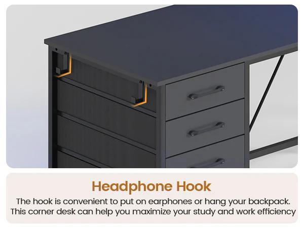 Sikaic 62 Inches LED Reversible L Shaped Gaming Desk With Power Outlet Storage Drawers Hutch and Pegboard