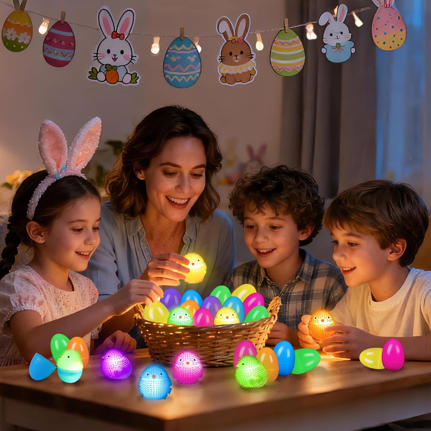 Prefilled Easter Eggs with Toys – 12PCS Glow in The Dark Stress Ball Squishy Toys, Easter Egg Fillers for Kids, Easter Basket Stuffers, Easter Egg Hunt Party Favors