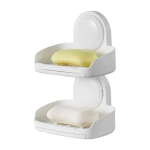 VEVOR Soap Holder for Shower, Double Layer with Suction Cup, Wall Mounted NO-Drilling, Strong Suction Bar Soap Sponge Holder, Self Draining Soap Saver, for Shower Bathroom Bathtub Kitchen, Removable