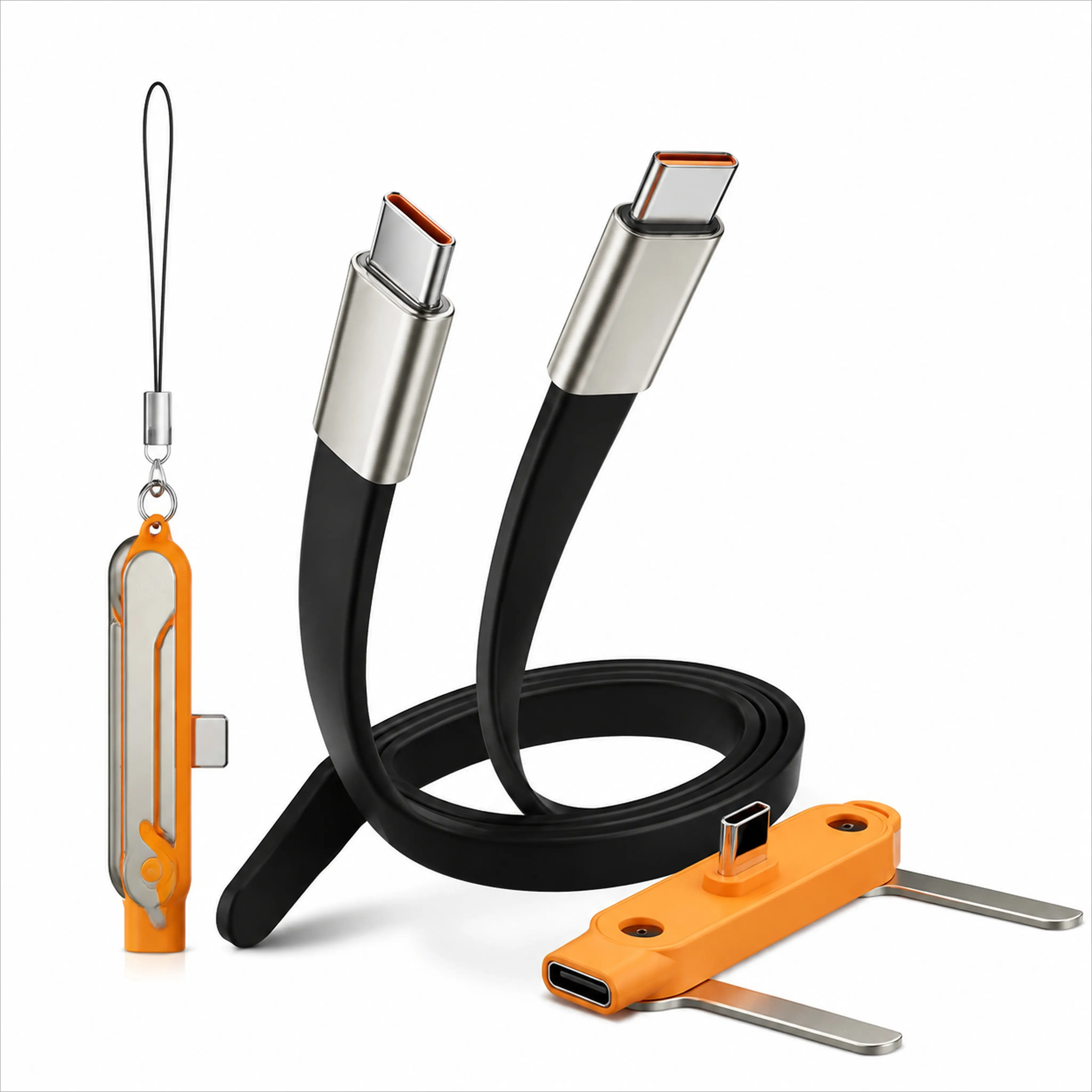 240W PD Fast Separate  Charging USB-C Cable with 180° Rotatable Foldable Phone Stand, Braided Cord for Gaming and Live Stream Hands-Free Use