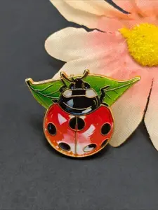 Red Ladybug on Green Leaf Enamel Lapel Pin Cute Ladybird Insect Brooch Nature Badge for Plant Lovers
