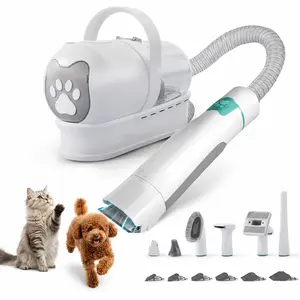 Dog & Cat Grooming Vacuum Kit 7pcs - Shedding Hair Remover Brush, Grooming Mitts, Rollers, Paw Trimmer, Quiet Pet Hair Vacuum System