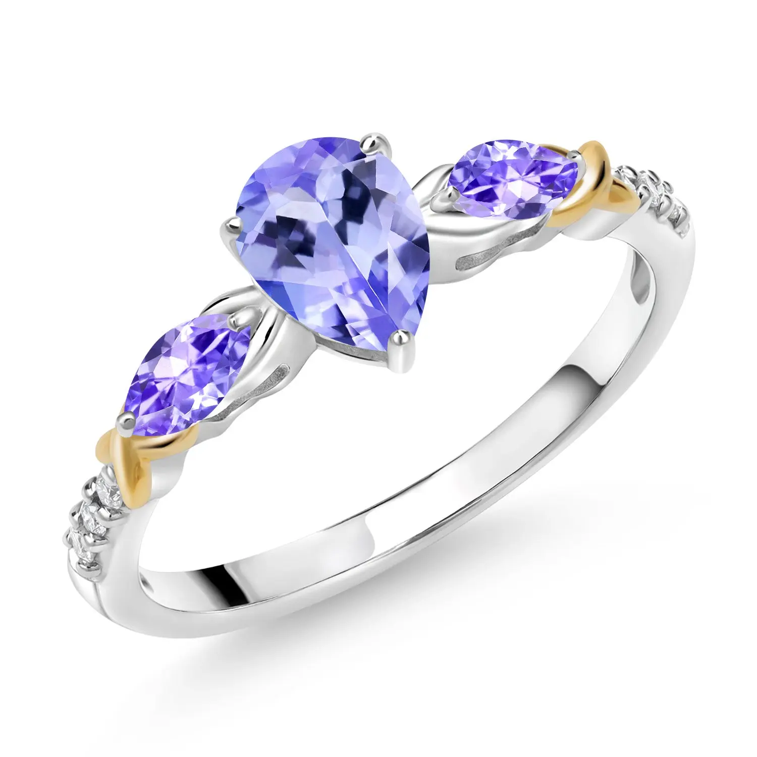 1.01 Cttw Pear Shape Blue Tanzanite and White Lab Grown Diamond Engagement Ring For Women | 925 Silver 10K Yellow Gold | Gemstone Birthstone | Available In Size 5, 6, 7, 8, 9
