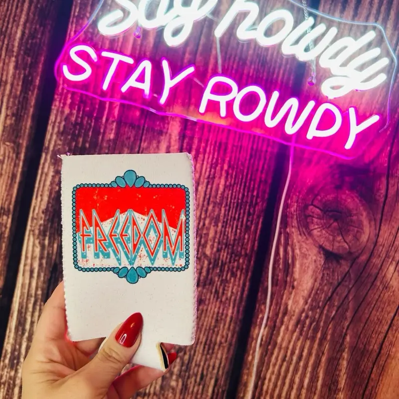 Turquoise Retro Western SLIM Koozie - Freedom Memorial Day