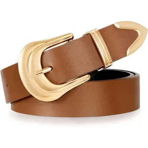 Women's Leather Belt Plus Size Ladies Western Belt Silver Gold Buckle Black Waist Belt for Jeans Pants Dresses