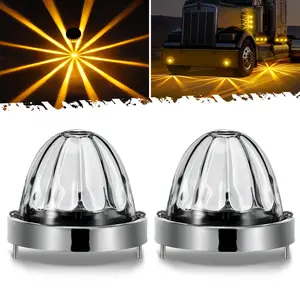 Partsam 2Pcs Amber LED Glass Lens Watermelon Strobe Lights, Turn Signal Marker Light Suitable for 10-30V Vehicles, Semi Trucks, Trucks, Pickup, Off-road, Aluminum Alloy Base，IP65 Waterproof