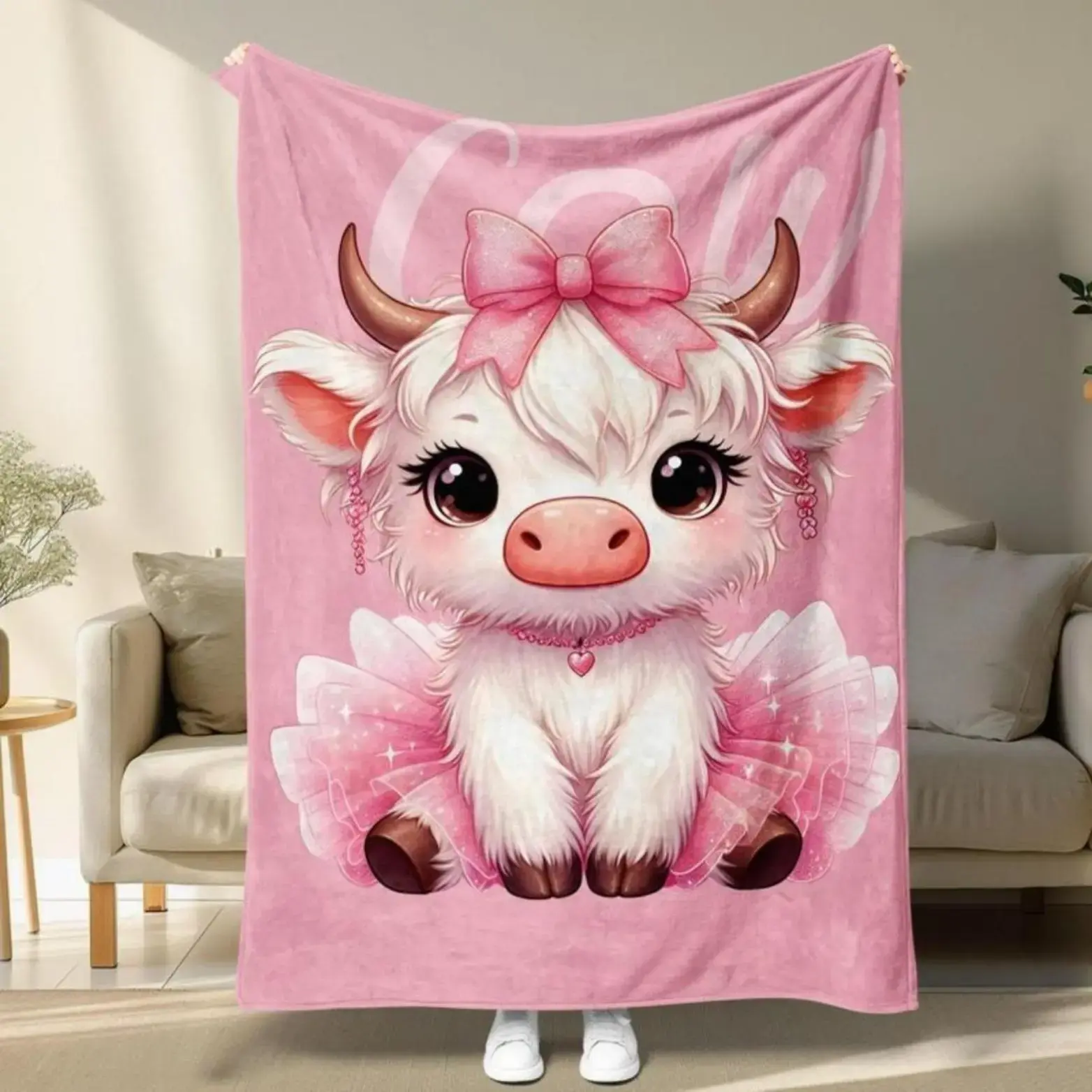 Soft and comfortable blanket. Interior decoration. Exquisite cartoon cow pattern soft fabric blanket. Warm and comfortable bedding. Nap blanket. Suitable for home, office, travel, camping, Christmas gifts, Christmas decorations.