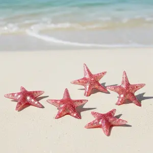 Pink Sequin Resin Starfish Set (5 Pack) | Glitter Starfish Charms for Crafts, Jewelry Making, Ocean Decor, DIY Supplies