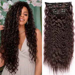 Curly Hair Extensions 6PCS 24 inch Clip in Hair Extensions Lace Weft Short Curly Hair Extensions Clip Ins Invisible Natural Hairpieces for Women instant length