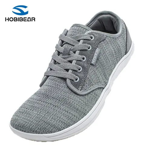 HOBIBEAR Men's Minimalist Casual Low-Top Athletic Shoes - Wide Toe Box, Knitted Fabric Upper, Braid Detailing, Geometric Plastic Accents, Breathable, Flexible Sole, Machine Washable, All-Season Workout Sneakers for Running, Walking