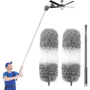 Microfiber Feather Dusters for Cleaning, Extendable Duster with 110" Extension Pole & 2pcs Replaceable Bendable Head, Cleaner Supplies Duster Tool for Ceiling Fan Furniture Cars Home Kitchen Gadgets