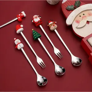 1PC Santa Claus Happy Stainless Steel Coffee Spoon Holiday Christmas Tableware Suitable For Holiday Dining And Gift Giving