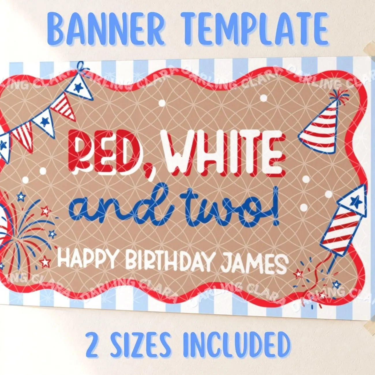 Red White and Two Banner, Americana Second Birthday Party Decor