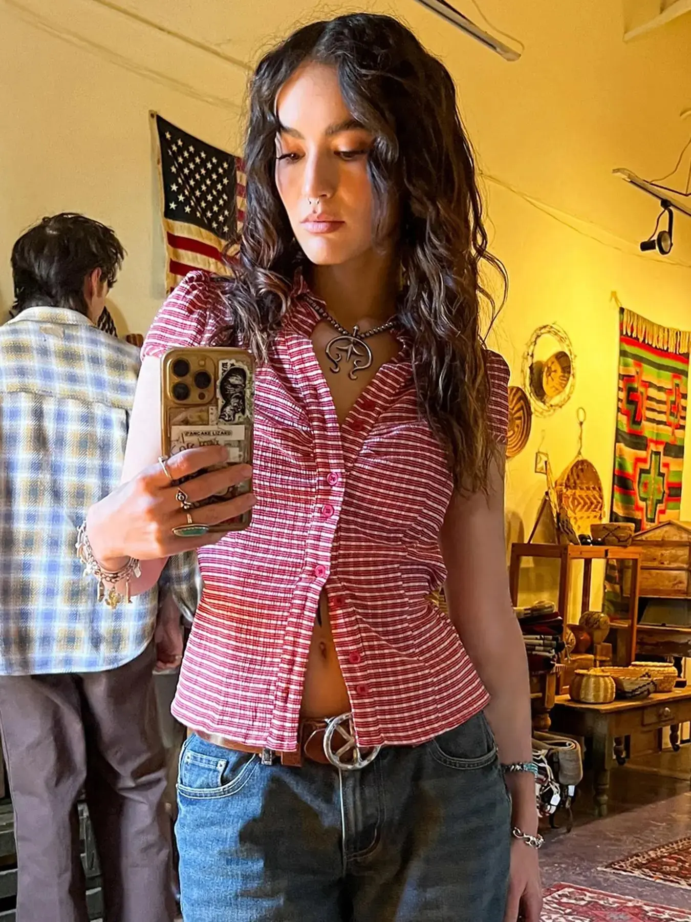 Women's Plaid Aesthetic Shirt, Casual Short Sleeve Fitted Top for Summer, Fashion Women's Top for Daily Wear, Blouse Tops