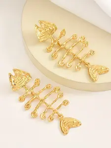 Long Fishbone Earrings for Women, Boho Style Landscape Print Studs, Alloy Material, All Seasons Daily Wear Jewelry