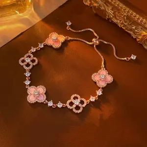 Adjustable Rose Quartz Bracelet, Skin-Friendly Design, Waterproof Silver Color Rose,