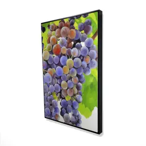 360 Stand Ready-to-Hang Framed Print - Purple Bunch Grapes Motif Nature Artwork, 24x36 in. Kitchen Wall Decoration, Ideal Home Supplies Gift, Artistic