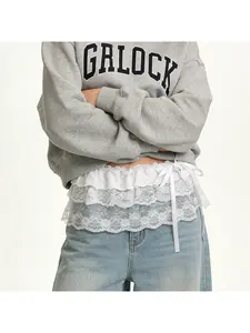 Korean-style spring and summer half skirt, new sweet style lace tie belt nylon lace ruffled a-line skirt